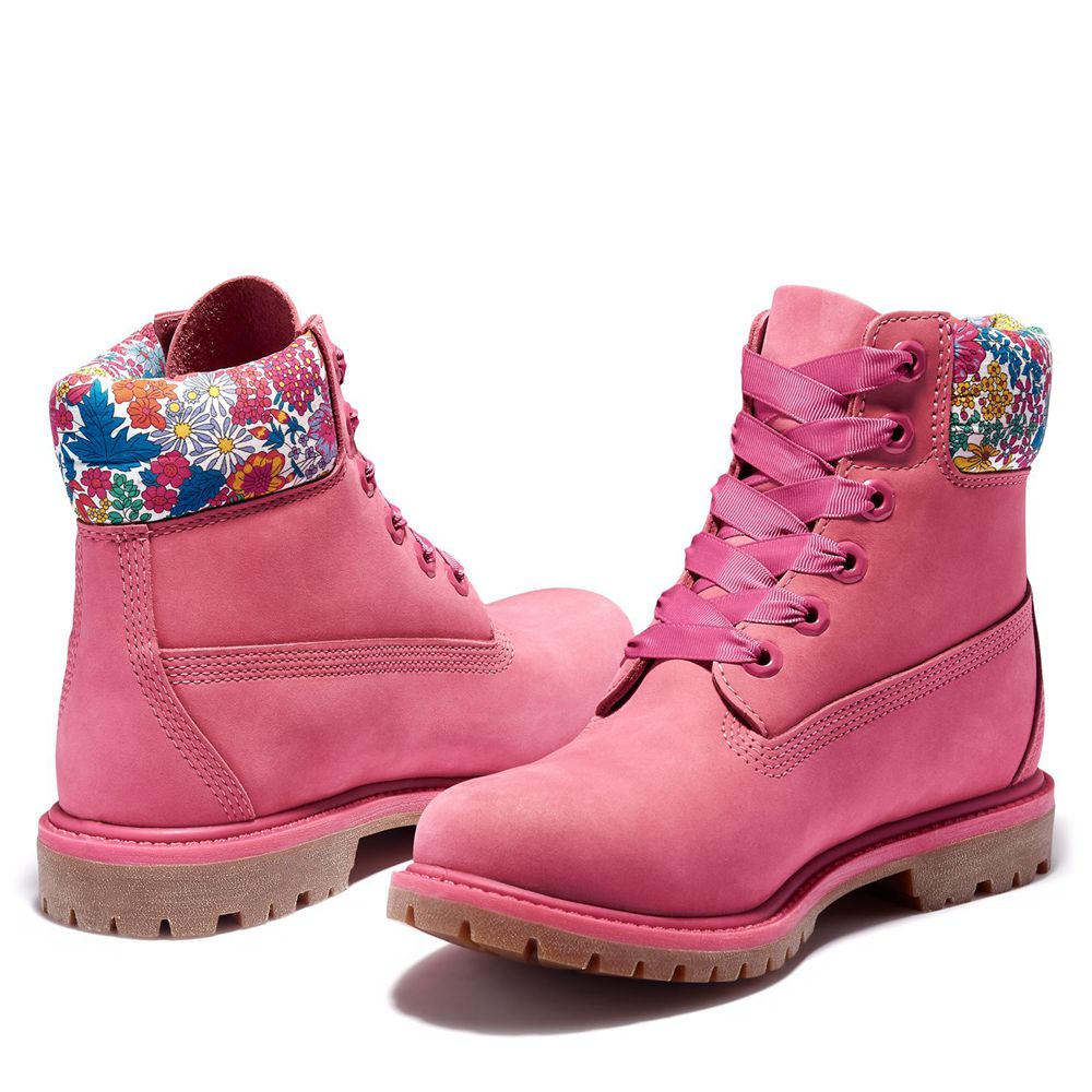 Timberland Womens 6-Inch Boots Premium Waterproof made with Liberty Fabric - Pink - India OZ8163074